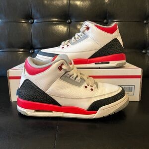 Jordan 3 Retro Fire Red‎ 2013 White Black Sneakers 398614-120 Mens 6Y Womens 7.5